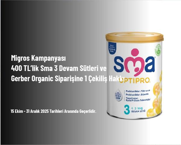 Migros Kampanyası - 400 TL’lik Sma 3 Devam Sütleri ve Gerber Organic Siparişine 1 Çekiliş Hakkı Migros Kampanyası - 400 TL’lik Sma 3 Devam Sütleri ve Gerber Organic Siparişine 1 Çekiliş Hakkı