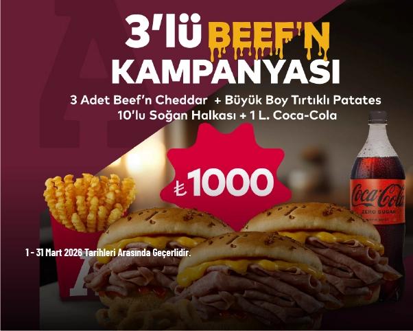 Arby's Kampanyası - Arby’s’den 3'lü Beef'n Kampanyası 1000 TL'den Başlayan Fiyatlarla Arby's Kampanyası - Arby’s’den 3'lü Beef'n Kampanyası 1000 TL'den Başlayan Fiyatlarla