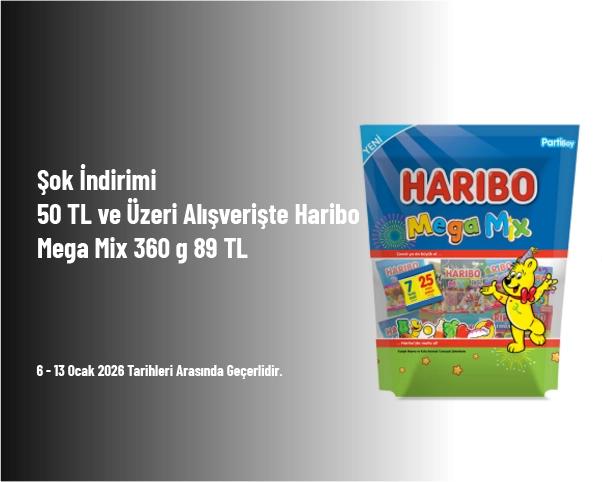 Şok İndirimi - 50 TL ve Üzeri Alışverişte Haribo Mega Mix 360 g 89 TL Şok İndirimi - 50 TL ve Üzeri Alışverişte Haribo Mega Mix 360 g 89 TL