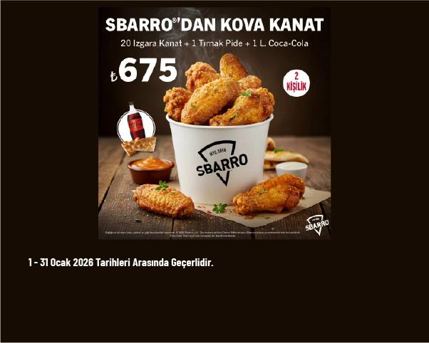 Sbarro Kampanyası - Sbarro’dan 20'li Kanat Kova 675 TL'den Başlayan Fiyatlarla Sbarro Kampanyası - Sbarro’dan 20'li Kanat Kova 675 TL'den Başlayan Fiyatlarla