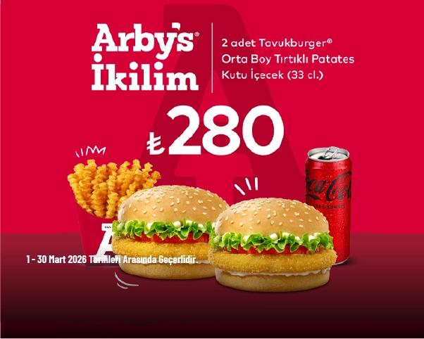 Arby's Kampanyası - Arby's İkilim Menü Sadece 280 TL Arby's Kampanyası - Arby's İkilim Menü Sadece 280 TL