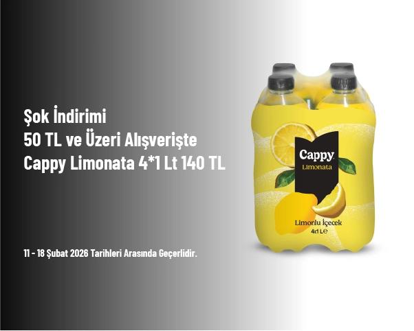 Şok İndirimi - 50 TL ve Üzeri Alışverişte Cappy Limonata 4*1 Lt 140 TL Şok İndirimi - 50 TL ve Üzeri Alışverişte Cappy Limonata 4*1 Lt 140 TL