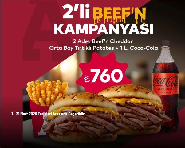 Arby's Kampanyası - 2’li Beef’n Kampanyası 760 TL'den Başlayan Fiyatlarla Arby's Kampanyası - 2’li Beef’n Kampanyası 760 TL'den Başlayan Fiyatlarla