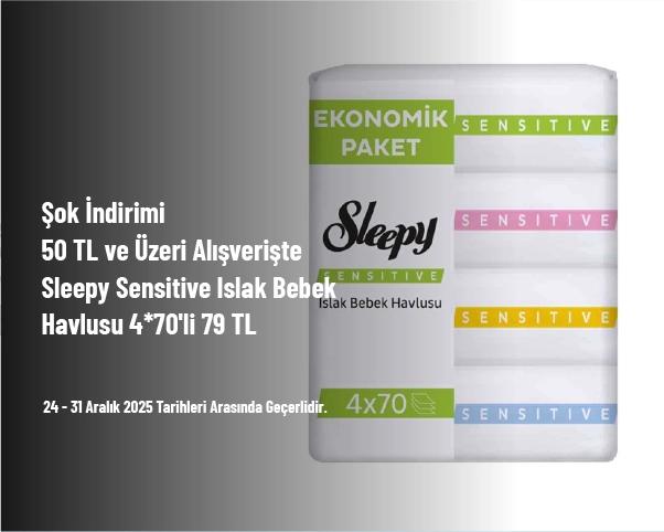 Şok İndirimi - 50 TL ve Üzeri Alışverişte Sleepy Sensitive Islak Bebek Havlusu 4*70'li 79 TL Şok İndirimi - 50 TL ve Üzeri Alışverişte Sleepy Sensitive Islak Bebek Havlusu 4*70'li 79 TL