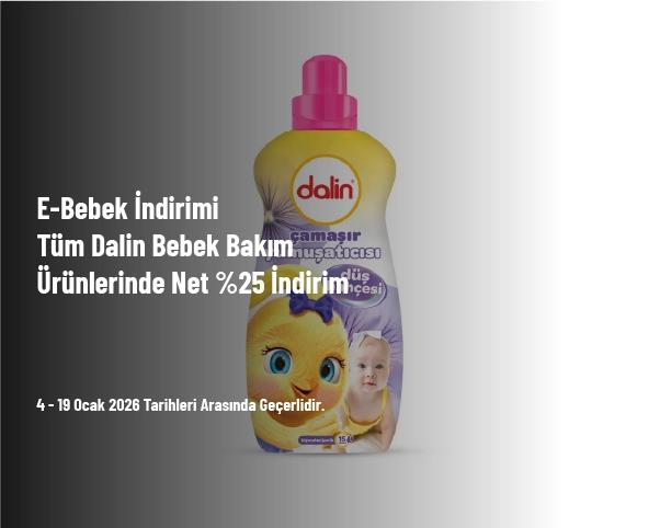 E-Bebek İndirimi - Tüm Dalin Bebek Bakım Ürünlerinde Net %25 İndirim E-Bebek İndirimi - Tüm Dalin Bebek Bakım Ürünlerinde Net %25 İndirim