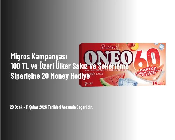 Migros Kampanyası - 100 TL ve Üzeri Ülker Sakız ve Şekerleme Siparişine 20 Money Hediye Migros Kampanyası - 100 TL ve Üzeri Ülker Sakız ve Şekerleme Siparişine 20 Money Hediye