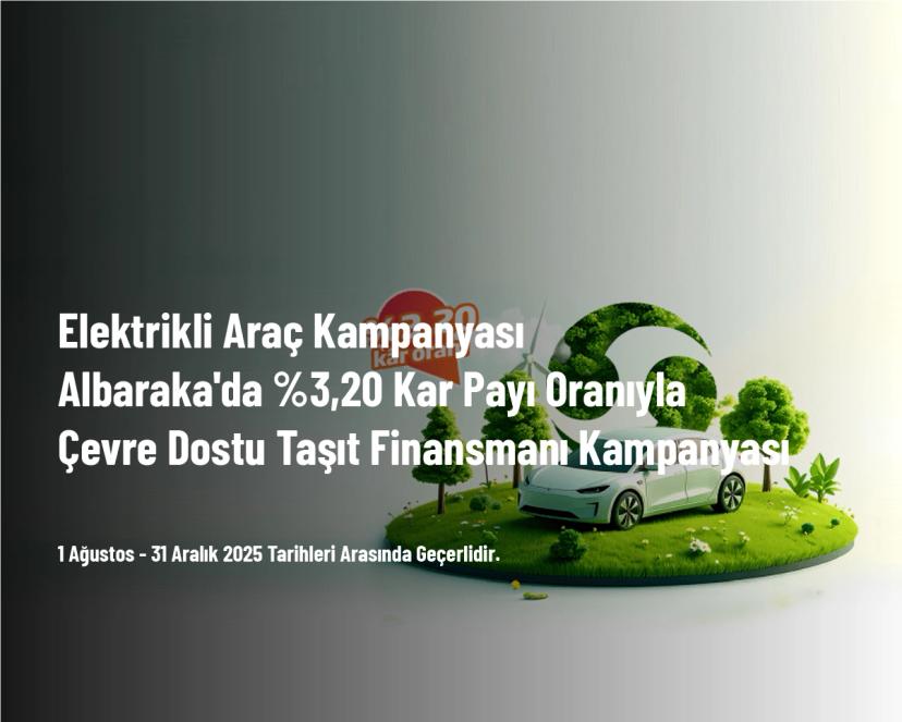 Elektrikli Araç Kampanyası - Albaraka'da %3,20 Kar Payı Oranıyla Çevre Dostu Taşıt Finansmanı Kampanyası Elektrikli Araç Kampanyası - Albaraka'da %3,20 Kar Payı Oranıyla Çevre Dostu Taşıt Finansmanı Kampanyası