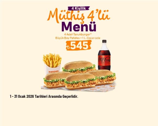 Popeyes Kampanyası - Müthiş 4’lü Menü 545 TL'den Başlayan Fiyatlarla Popeyes Kampanyası - Müthiş 4’lü Menü 545 TL'den Başlayan Fiyatlarla