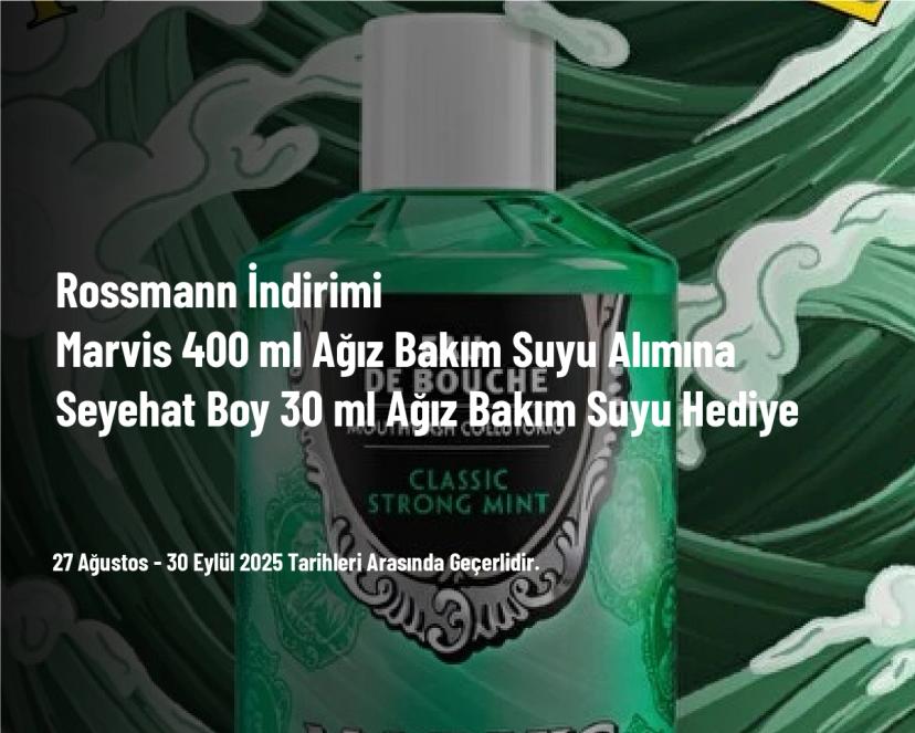 Rossmann İndirimi - Marvis 400 ml Ağız Bakım Suyu Alımına Seyehat Boy 30 ml Ağız Bakım Suyu Hediye Rossmann İndirimi - Marvis 400 ml Ağız Bakım Suyu Alımına Seyehat Boy 30 ml Ağız Bakım Suyu Hediye