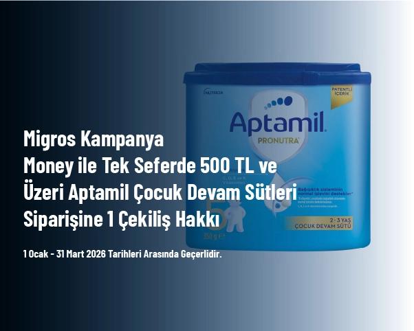 Migros Kampanya - Money ile Tek Seferde 500 TL ve Üzeri Aptamil Çocuk Devam Sütleri Siparişine 1 Çekiliş Hakkı Migros Kampanya - Money ile Tek Seferde 500 TL ve Üzeri Aptamil Çocuk Devam Sütleri Siparişine 1 Çekiliş Hakkı
