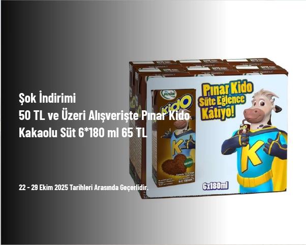 Şok İndirimi - 50 TL ve Üzeri Alışverişte Pınar Kido Kakaolu Süt 6*180 ml 65 TL Şok İndirimi - 50 TL ve Üzeri Alışverişte Pınar Kido Kakaolu Süt 6*180 ml 65 TL